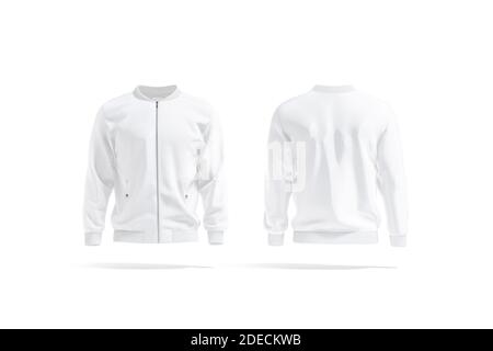 Blank weiße Bomberjacke Mockup, Vorder-und Rückansicht, 3d-Rendering. Leere Windjacke Kleidung mit Reißverschluss Mock up, isoliert. Klares, winddichtes Textil Stockfoto