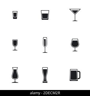 Symbole für Thema Alkohol trinken Getränk. Weißer Hintergrund Stock Vektor