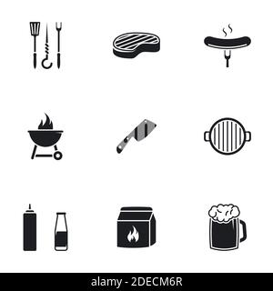 Symbole für Thema Grill. Weißer Hintergrund Stock Vektor