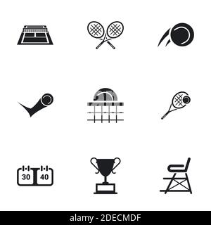 Symbole für Thema Tennis, Vektor, Symbol, Set. Weißer Hintergrund Stock Vektor