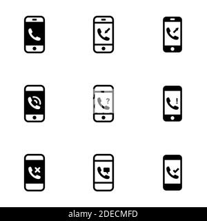 Symbole für Thema Telefon, Smartphone, Vektor, Symbol, Set. Weißer Hintergrund Stock Vektor