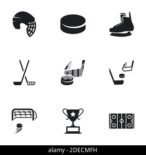 Symbole für Thema Hockey, Vektor, Symbol, Set. Weißer Hintergrund Stock Vektor