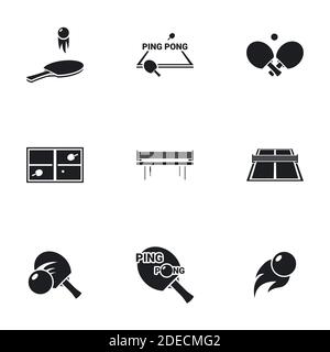 Symbole für Thema Ping Pong , Vektor, Symbol, Satz. Weißer Hintergrund Stock Vektor