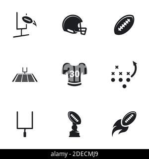 Symbole für Thema American Football , Vektor, Symbol, Satz. Weißer Hintergrund Stock Vektor