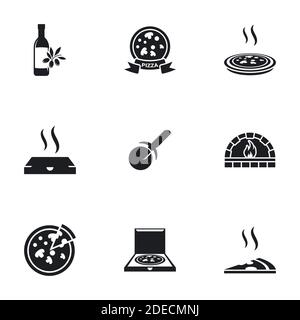 Icons für Thema Pizza , Vektor, Symbol, Set. Weißer Hintergrund Stock Vektor