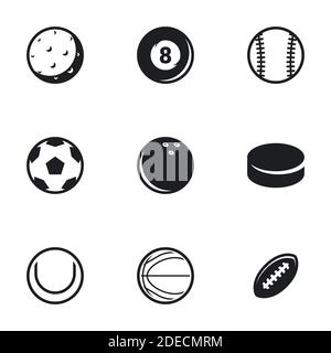 Symbole für Thema Sportbälle. Weißer Hintergrund, Vektor, Symbol, Set Stock Vektor