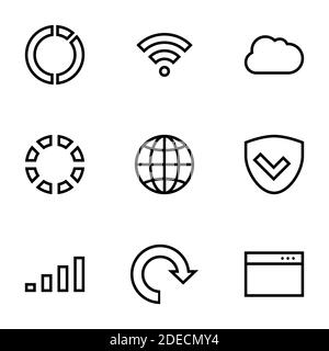 Satz von einfachen Symbolen auf einem Thema Web, Internet, Kommunikation, linear , Vektor, Satz. Weißer Hintergrund Stock Vektor