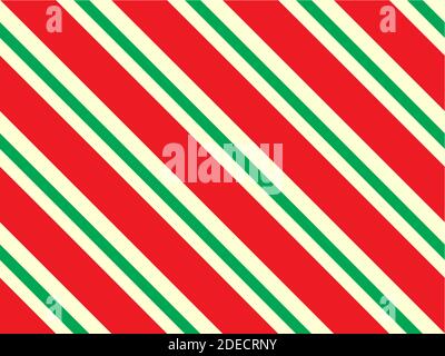 Weihnachts-Geschenkpapier mit roten, gelben und lindgrünen Streifen. Candy Cane Nahtloses Muster mit geraden diagonalen Linien. Vektor wiederholt gestreift t t Stock Vektor