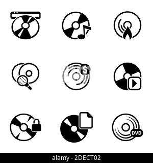 Satz von einfachen Symbolen auf einem Thema Disk, aufnehmen, dvd, cd, Vektor, Satz. Weißer Hintergrund Stock Vektor