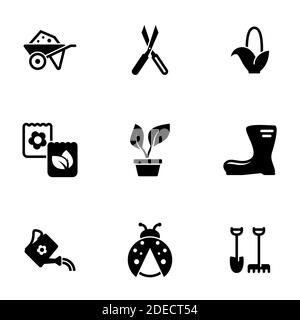 Satz von einfachen Symbolen auf einem Thema Garten, Garten, Landwirtschaft, Vektor, Satz. Weißer Hintergrund Stock Vektor