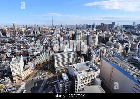 TOKIO, JAPAN - 29. NOVEMBER 2016: Luftaufnahme von Bunkyo ward in Tokio. Tokio ist die Hauptstadt Japans. 37.8 Millionen Menschen leben in der Metro. Stockfoto