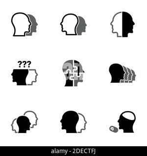 Satz von einfachen Symbolen auf ein Thema Schizophrenie, psychische Gesundheit, Psychologie , Vektor, Satz. Weißer Hintergrund Stock Vektor