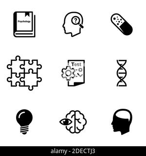 Satz von einfachen Symbolen auf einem Thema Psychologie, Lernen, und, Lernen, Wissenschaft, Beobachtung, Vektor, Satz. Weißer Hintergrund Stock Vektor