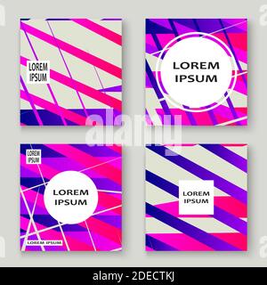 Bunt gestreiften Linien Muster geometrische Form Hintergrund. Creative Cover set kopieren Raum Design Vektor Illustration. Neon verschwommener rosa weißer Farbverlauf Stock Vektor