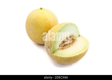 Galia Melone isoliert auf weißem Hintergrund Stockfoto