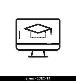 Schwarzes Liniensymbol für Fernunterricht. Online-Schulungen. Freizeit zu Hause. Isoliertes Vektorelement. Stock Vektor