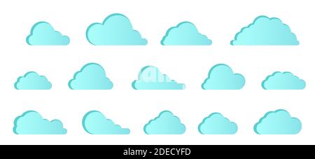 Set Blue Icon Wolke. vektor-Elemente Wolken flache Stock Illustration. Sammlung von verschiedenen Formen von Wolken. Designelemente für Wetter oder Wolke sto Stock Vektor
