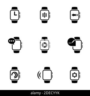 Satz von einfachen Symbolen auf einem Thema Smart Watch, Vektor, Design, Sammlung, flach, Zeichen, Symbol, Element, Objekt, Illustration, isoliert. Weißer Hintergrund Stock Vektor