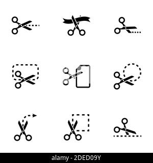 Satz von einfachen Symbolen auf einem Thema Schere, Vektor, Design, Sammlung, flach, Zeichen, Symbol, Element, Objekt, Illustration, isoliert. Weißer Hintergrund Stock Vektor