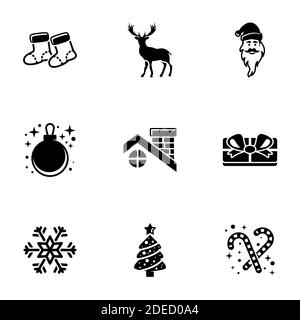 Set von einfachen Symbolen auf ein Thema Weihnachten, Happy New Year, Winter, Vektor, Design, Sammlung, flach, Zeichen, Symbol, Element, Objekt, Illustration, Isolat Stock Vektor