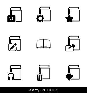 Satz von einfachen Symbolen auf einem Themenbuch, Vektor, Design, Sammlung, flach, Zeichen, Symbol, Element, Objekt, Illustration, isoliert. Weißer Hintergrund Stock Vektor