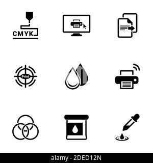 Satz von einfachen Symbolen auf einem Thema Druck, Vektor, Design, Sammlung, flach, Zeichen, Symbol, Element, Objekt, Illustration, isoliert. Weißer Hintergrund Stock Vektor