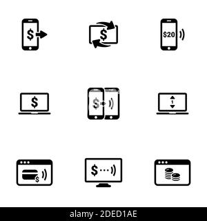 Satz von einfachen Symbolen auf einem Thema Mobile Zahlung, Vektor, Design, Sammlung, flach, Zeichen, Symbol, Element, Objekt, Illustration, isoliert. Weißer Hintergrund Stock Vektor