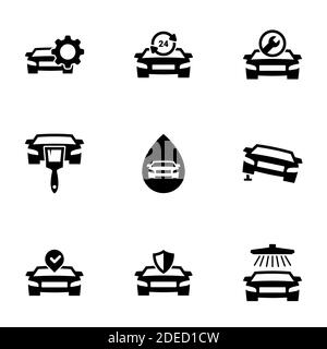 Satz von einfachen Symbolen auf einem Thema Auto Reparaturen, Vektor, Design, Sammlung, flach, Zeichen, Symbol, Element, Objekt, Illustration, isoliert. Weißer Hintergrund Stock Vektor