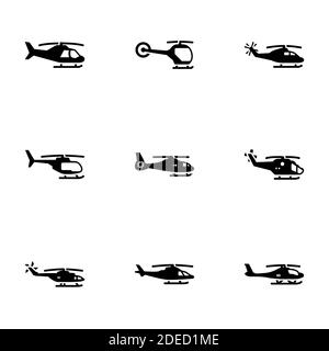 Set von schwarzen Symbolen isoliert auf weißem Hintergrund, auf Thema Hubschrauber Stock Vektor