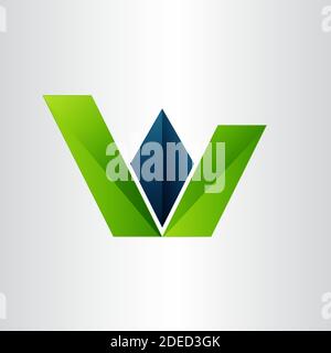 Grün 3D bunt W Anfangsbuchstabe mit modernem Blatt Monogramm Logo Stock Vektor
