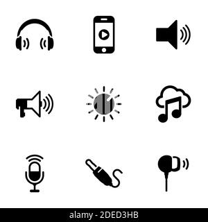 Satz von schwarzen Symbolen auf weißem Hintergrund isoliert, auf Thema Musik Stock Vektor