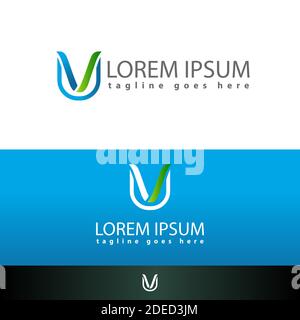 Kraftvolles neues Konzept Buchstabe V Logo Konzept mit blau orange Elementsymbol und Vorlage Stock Vektor