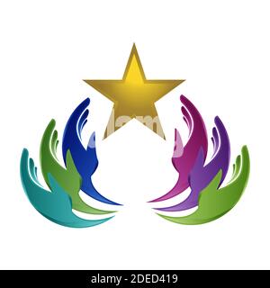 Super-Stern-Symbol-Logo mit Hands up Vektor-Symbol-Konzept Abbildung EPS 10 Stock Vektor