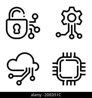 Satz von schwarzen Symbolen auf weißem Hintergrund isoliert, auf Thema Intelligente Sicherheitstechnologien Stock Vektor