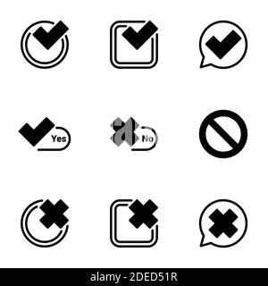Satz von schwarzen Symbolen auf weißem Hintergrund isoliert, auf Thema Häkchen Stock Vektor