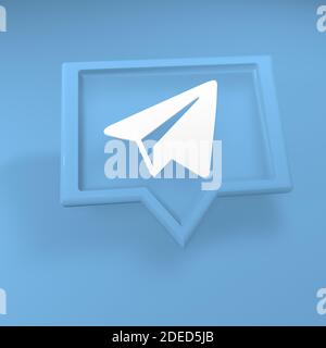 Minsk, weißrussland - 23.10.2020. Telegramm-Anwendungslogo auf blau. Stockfoto
