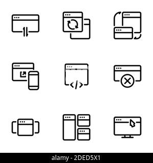 Satz von schwarzen Symbolen auf weißem Hintergrund isoliert, auf Thema-Browser Stock Vektor