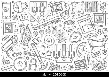 Hand gezeichnet Immobilien set Doodle Vektor Illustration Hintergrund Stock Vektor