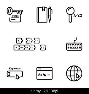 Satz von schwarzen Vektor-Symbole, isoliert auf weißem Hintergrund, auf Thema Wählen Sie Schlüsselwörter Stock Vektor