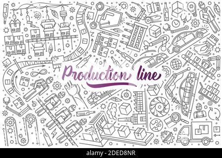 Hand gezeichnete Produktionslinie Satz Doodle Vektor Illustration Hintergrund Stock Vektor