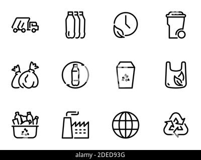 Set von schwarzen Vektor-Icons, isoliert auf weißem Hintergrund, zum Thema Recycling und Recycling von Kunststoffabfällen Stock Vektor