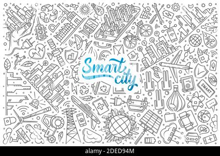 Hand gezeichnet Smart City set Doodle Vektor Illustration Hintergrund Stock Vektor