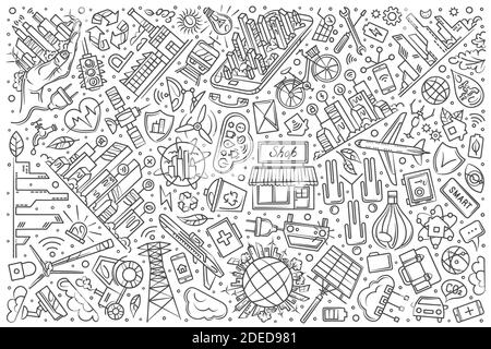 Hand gezeichnet Smart City set Doodle Vektor Illustration Hintergrund Stock Vektor