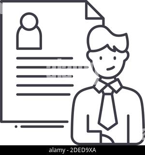 HR-Vertragssymbol, lineare isolierte Illustration, dünner Linienvektor, Webdesign-Zeichen, Umrisskonzept-Symbol mit bearbeitbarer Kontur auf weißem Hintergrund. Stock Vektor