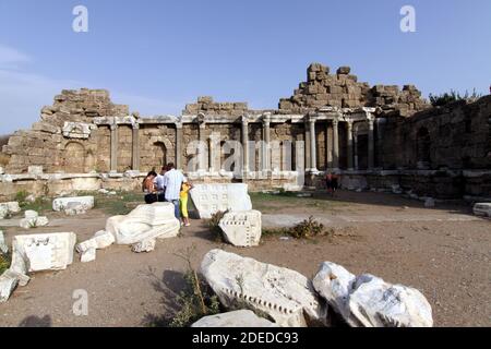 Alte Ruinen in Side, Türkei, Antalya, Manavgat, Side Stockfoto