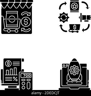 Schwarze Glyphsymbole für Unternehmensmanagement auf weißem Raum Stock Vektor