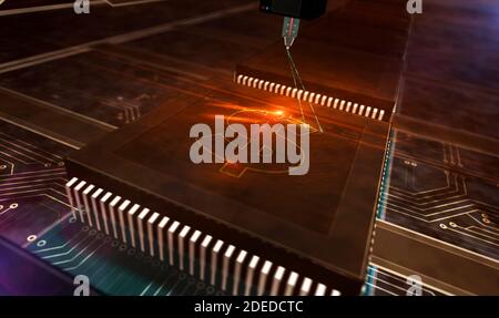 Dollar Geld Business Symbol, Wirtschaft und Finanzen abstraktes Konzept. 3D-Darstellung der Produktionslinie. Fabrik mit Laserbrennen. Stockfoto