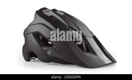 Schwarzer Fahrradhelm. Isoliert auf weiß, Beschneidungspfad enthalten Stockfoto