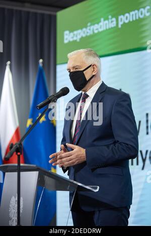 Warschau, Masowien, Polen. November 2020. Pressekonferenz des stellvertretenden Ministerpräsidenten, Minister für Entwicklung, Arbeit und Technologie JAROSLAW GOWIN.in das Bild: JAROSLAW GOWIN Quelle: Hubert Mathis/ZUMA Wire/Alamy Live News Stockfoto