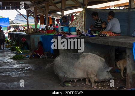 Großer Markt in Wamena, West Papua, Indonesien. Stockfoto